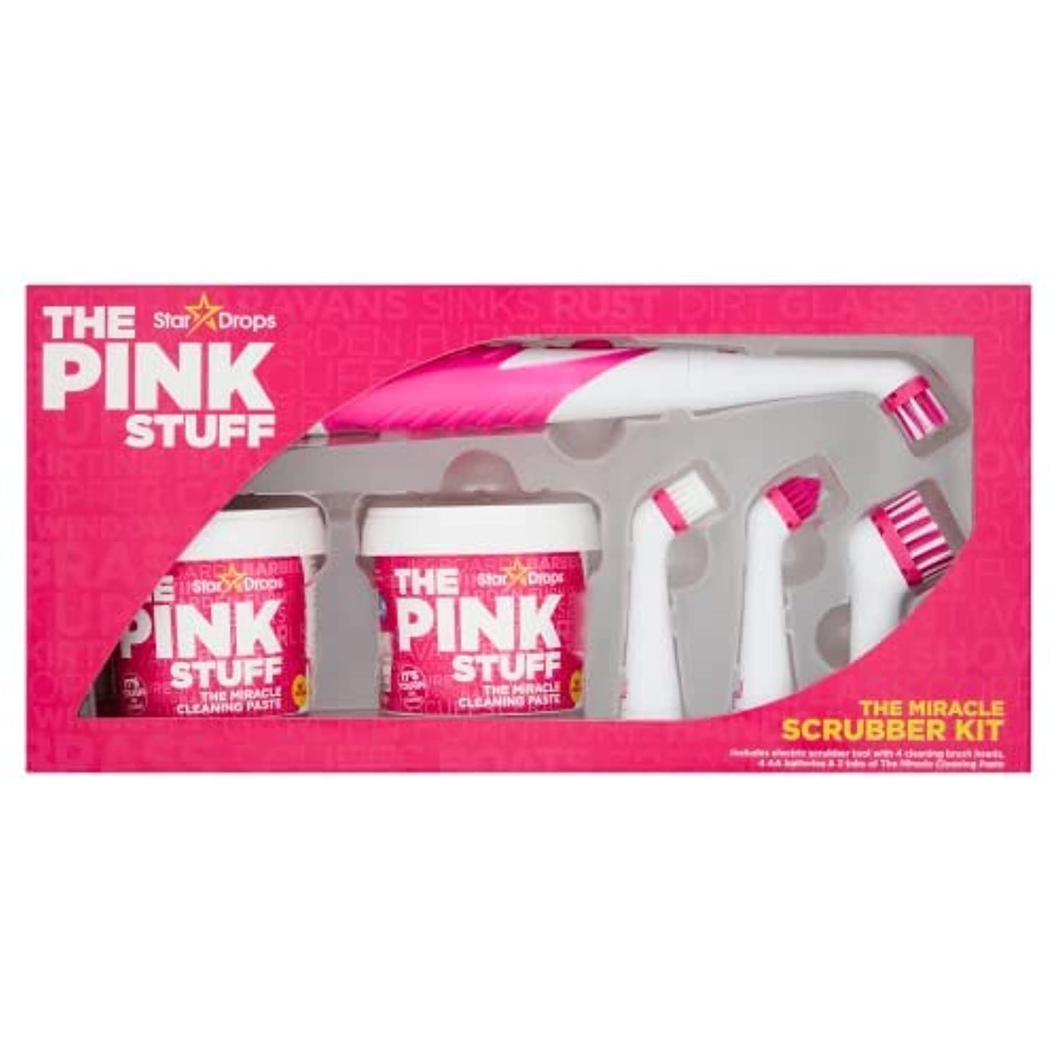 Effortless Cleaning Power: Stardrops The Pink Stuff Miracle Scrubber Kit With Electric Scrubber and 4 Brush Heads